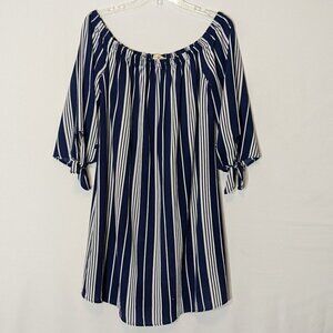 WISHFUL PARK; Navy Blue Striped Casual Peasant Tunic Dress; Size L